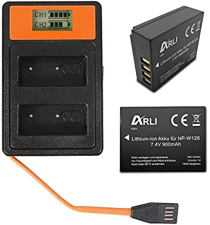 2X ARLI Ersatz Akku für Fuji NP-W126S NP-W126 + Dual LCD USB Ladegerät FinePix HS30 HS33 EXR X100F XA1 XA2 XA3 XA5 XA10 XE1 XE2 XE3 XH1 XM1 XPro 1 2 XT1 XT3 XT10 XT20 XT30 XT100-2X Akkus + Ladder