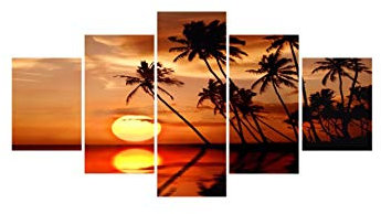 Zuhause Wandkunst Dekor Leinwand Ölbilder HD Druck Malerei 5 Panel Ozean Sonnenuntergang Strand Seelandschaft Poster-30x40cmx2 30x60cmx2 30x80cm Kein Rahmen