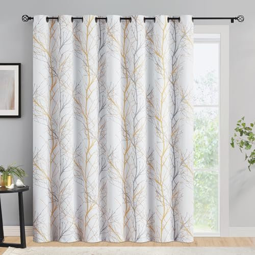 FMFUNCTEX Extra breiter Ast Verdunkelung Schiebetürvorhang für Wohnzimmer 243,8 cm Baumdruck breite Fenstervorhang Paneele für Terrassentür Raumteiler Thermoisolierte Ösen oben Vorhänge 254 cm B