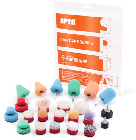 Mini Buffing Polishing Pads, 32Pcs Mini Detail Polisher Pads Use On Rotary Tools,Cordless Electric Drill, Polisher Tool for Tight Area Detailing Polishing Waxing and Sealing Glaze -HTDEPMIXUS
