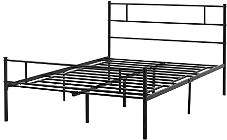 HOMCOM Double Metal Bed Frame Solid Bedstead Base with Headboard and Footboard, Metal Slat Support and Underbed Storage Space, Bedroom Furniture, Black