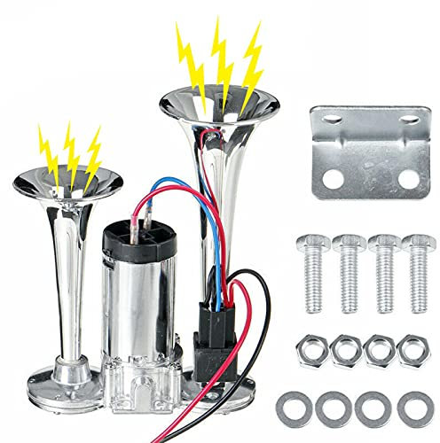 rebirthsame Auto Air Horn 12V 600DB Super Laute Auto Hupe Kit Elektrische Pumpe Lufthupe Zwei Trompeten Und Kompressor Für LKW Auto SUV Wohnmobil Boot Oder Andere 12 V Fahrzeuge, Silber