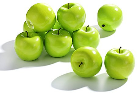 Mokyler Frutas artificiales, 10 manzanas de frutas falsas, manzanas artificiales de color verde, manzana, falso frutas decorativas para el hogar, fiestas, fotografía, decoración de boda