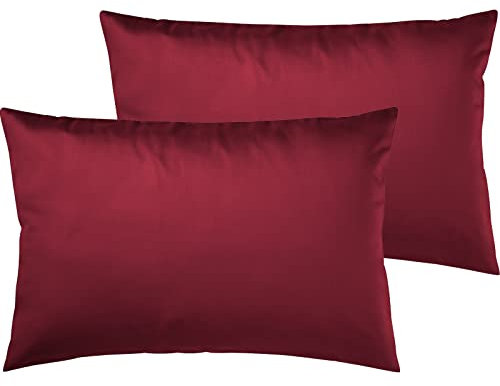 Pure Label 2er Set Mako Satin Kissenbezüge 40x60 cm aus 100% Baumwolle in rot - Traumhaft weiche Deko Kissen passend zu unseren Bettwäsche Sets