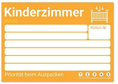 Umzugsetiketten im XL-Format - farbige Umzugsaufkleber zum Beschriften von Umzugskartons, besser organisiert beim Umzug durch 8 verschiedene Aufkleber – mehr Übersicht durch Etiketten (15er Orange)