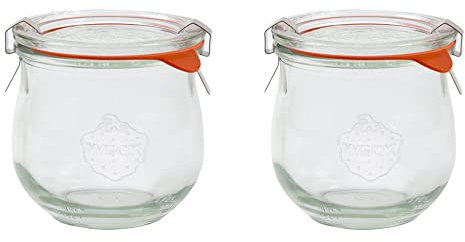 EcoBaker X2 WECK 746 370ml Tulip Storage Jar Including Glass Lid, Seal & Clamps for Sourdough, Preserving, Canning, Yoghurt, Kimchi, Jam