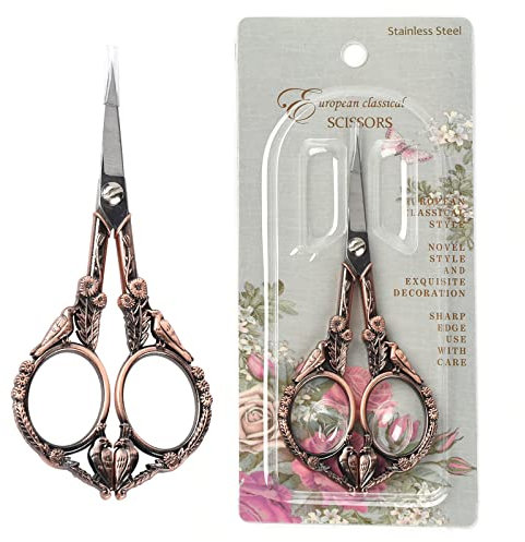 SUNNYCLUE 4.67 Zoll Stickerei Nähschere Retro Stil Edelstahl Pfau Handarbeit Nähschere Zum Schneiden von Papier Stoff Handwerk Haushalt Täglicher Gebrauch Fadenkreuzstich Rotkupfer