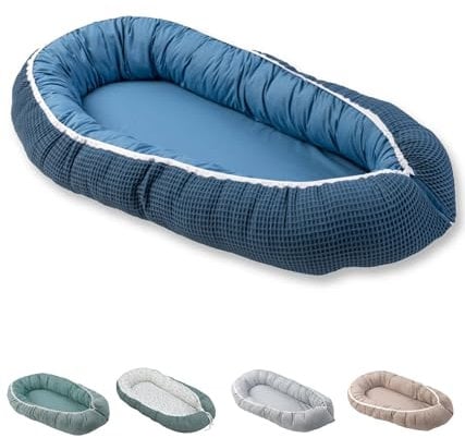 ULLENBOOM Babynest - 100% OEKO-TEX Materialien & Made in EU, Blau - Babynestchen Neugeborene aus kuscheliger Baumwolle, Ideal als Reisebett & Kuschelnest geeignet