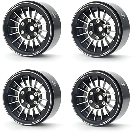 TREAL 1.9 Beadlock Wheels 1.9 Inch Beadlock RC Wheel Rims Set (4) for 1:10 RC Crawler Axial SCX10 II 90046 SCX10 III AXI03007 Capra TRX4 12mm Hex (Black)