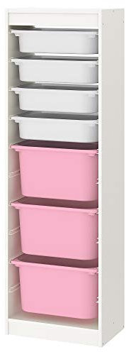 IKEA TROFAST Aufbewahrungskombination mit Boxen, 46x30x145 cm, weiß/weiß/rosa