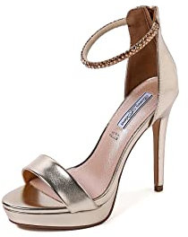 QUEEN HELENA Sandali Eleganti con Tacco a Spillo Scarpe con Plateau Cinturino con Strass Donna ZM9316 (Oro, Numeric_39)