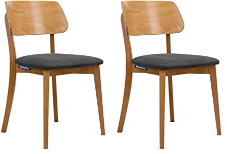 Konsimo Vinis 2 Esszimmerstühle Set - Modern Holzstuhl 80,5x45x47cm - Küchenstühle - Stuhl Esszimmer, Küche, Wohnzimmer - Universal Esstisch Stühle mit Weicher Polsterung - Graphit/Eiche Hell