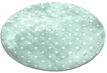 Runder Teppich Schlafzimmer Teppich Shaggy Weiche Stuhlmatte Waschbar Fußmatte Mint Grün Weiß Punkte