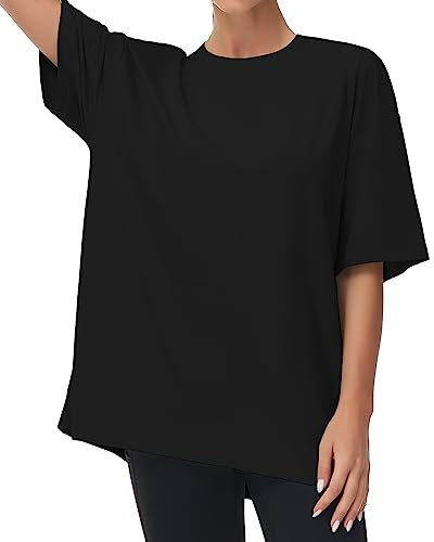 THE GYM PEOPLE Damen Kurzärmeliges mit Rundhalsausschnitt Übergroße T-Shirts Basic Baumwolle Shirts