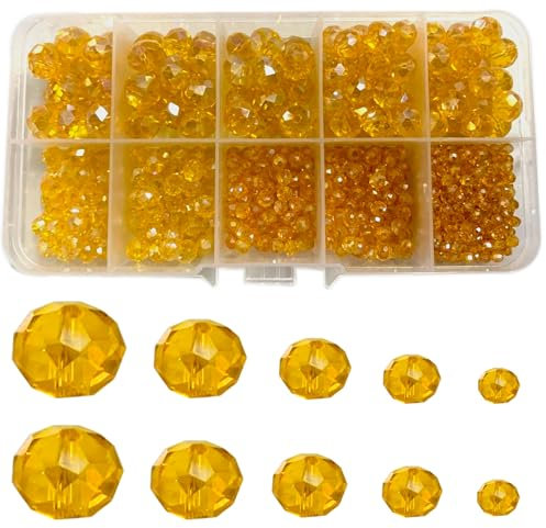Gocelyn Kristallglas geschliffene Perlen in AB-Farbe (Orange), Rondelle geschliffene AB-Kristallperlen Sortiment Spacer Lose Perlen für Schmuckherstellung Armbänder Anhänger (2mm, 4mm, 6mm, 8mm, 10mm)