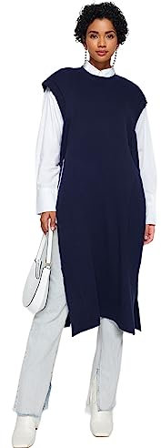 Trendyol Women's Damen Gerade Entspannt Hijab-Pullover Sweater, Navy, L