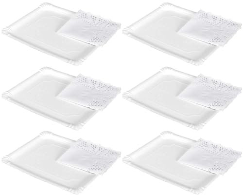 Acan - Pack de 9 Bandejas con blonda Rectangular - Especial para Fiestas o Celebraciones - 22 x 28 cm - Material reciclable - Blanco