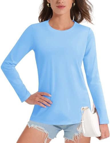 TACVASEN Casual T-Shirts for Women Cotton Fitness Tops Long Sleeve Crew Neck Tee Shirt Breathable Sport Shirts,Waterfall Blue,L