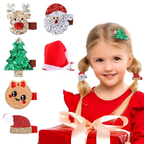 Amaxiu Weihnachts Haarspangen Set, 6 Stück Glitzer Pailletten Alligator Haarnadeln niedliche Haarspangen Weihnachtsmann Weihnachtsmütze Rentier Haar Kopfschmuck Zubehör für Frauen und Mädchen