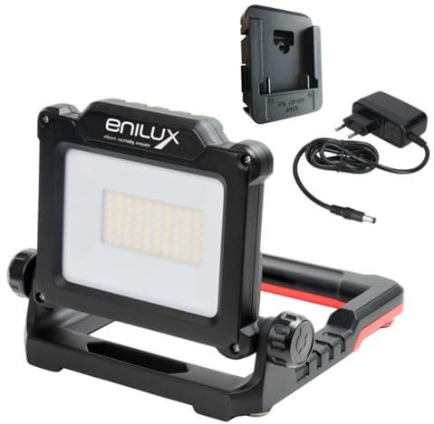 ENILUX LED Fluter MOBIL PRO 18V Akku-Baustrahler inkl. Netzteil + 1x Adapterplatte kompatibel mit BOSCH GBA 18V oder WÜRTH LI-CV-18V, LED Arbeitsleuchte, Akkuleuchte für Akkus von BOSCH oder WÜRTH