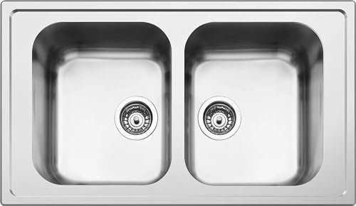 Smeg LLR862 - Lavello da cucina, 2 vasche, Inox, 86x50 cm