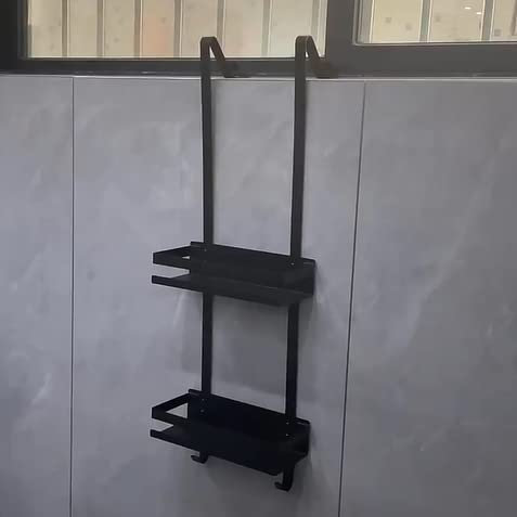 Belfoyer Panier De Douche à Suspendre, drainés antirouille à 2 niveaux à suspendre, étagère de douche pour suspendre la paroi de douche, 74 x 25 x 10.2 cm, Noir