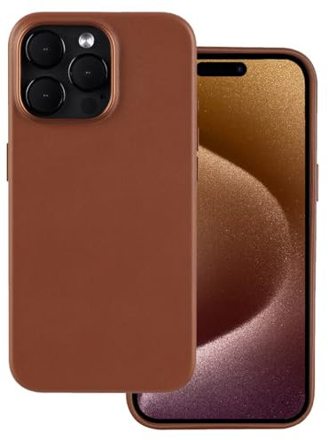 Docco Jette Custodia in pelle progettata per iPhone 15 Pro Max, custodia in vera pelle per iPhone 15 Pro Max, magneti integrati per ricarica wireless-Marrone