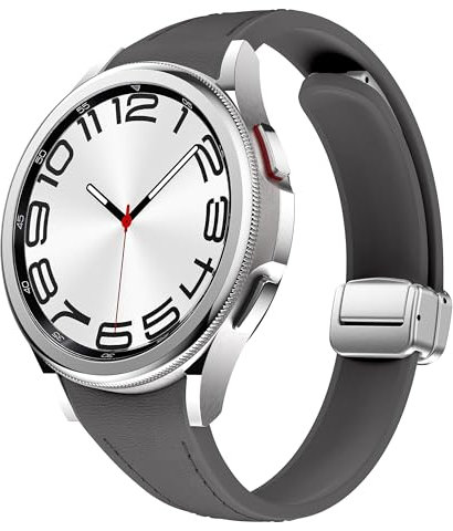 Hybrid Eco-Leather Armband für Samsung Galaxy Watch 6/5/4 Armband 40mm 44mm/Watch 6/4 Classic 47mm 43mm 46mm 42mm/Watch 5 Pro 45mm,Leder mit Silikon Schmal Ersatzarmband Magnet Kein Zwischenraum Band