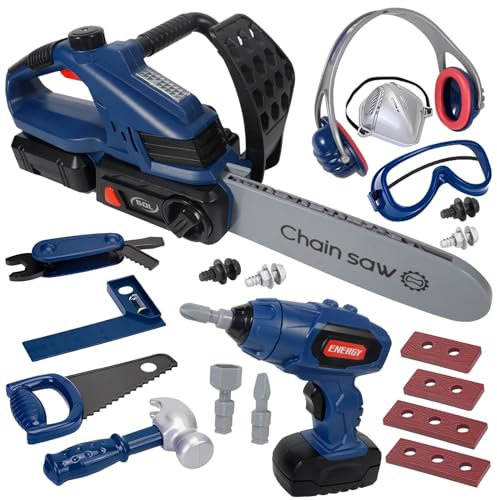 MQVXT Juguetes Niños Juguete Motosierra,25Pcs Juguete de Imitación Juguetes Educativos para Niños, Juego de construcción de Herramientas de Juguete,para Niños Niñas de 3 4 5 6 7 años