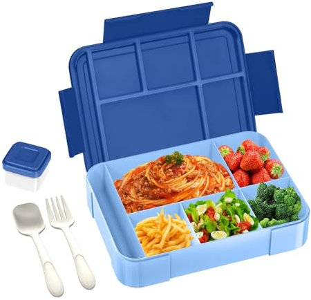 iNeibo Bento Box Lunch Box, 1330ML Bento Box for Kids Children with 6 Compartments Cutlery Set, Leak Proof Lunch Box for Kids Adults, Snack Box for School Kindergarten,Nursery, Office