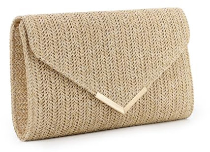 GOKTOW Pochette en paille,Sacs à main d'été en rotin tressé pour la plage pour Femmes Mariage Vacances Voyage Fête