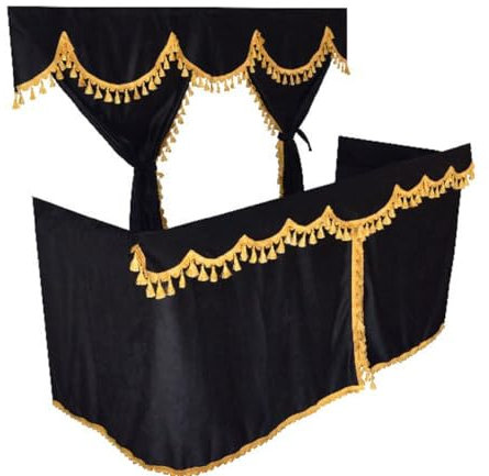 LKW-Vorhänge, komplettes Set, schwarz mit goldenen Quasten, nur geeignet für DAF Super Space Cabs und Scania Topeline [hohe Kabinen]