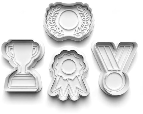 Cookie Cutters Set 4PCS Trophy Badge Ribbon Cookie Stamp Cookie Cutter Mould Dough Fondant for Kid DIY Cookie Making