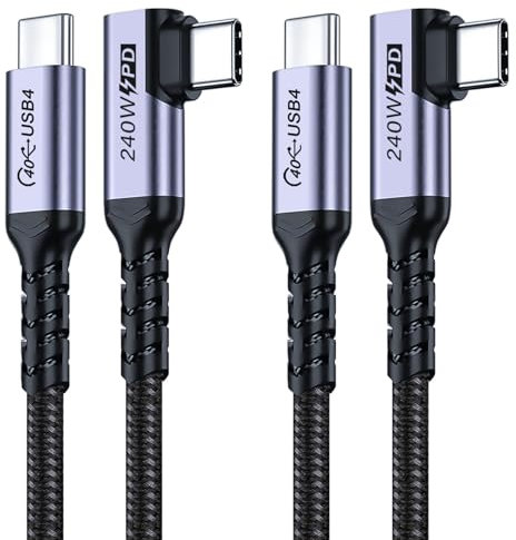 SUMPK Câble usb4 de 1 m pack de 2, câble rectangulaire USB C vers USB c 240w, données haute vitesse 40 Gbit/s, écran unique 8K / double 4K compatible Thunderbolt 4, Thunderbolt 3, moniteur, iPhone 1