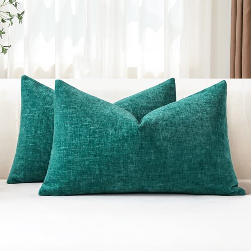 JOTOM 2er Set Chenille Kissenbezüge, Dekorative Weich Einfarbig Wurf Kissenbezug Moderne Kissenhüllen Sofakissen Dekokissen Zierkissenbezug für Wohnzimmer Schlafzimmer Deko (30x50cm, Blaugrün)