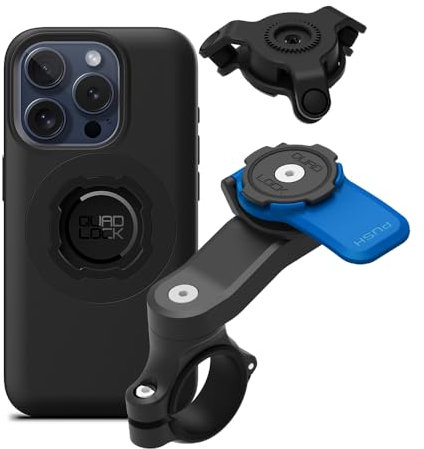 Quad Lock Motorcycle Handlebar Phone Mount Kit with Vibration Dampener and iPhone 15 Pro MAG Case