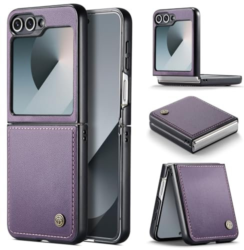 Phernykas for Samsung Galaxy Z Flip 6 Case, PU Leather and Hard PC Shell Ultra Thin Slim Rugged Protective Anti-Fingerprint Phone Cover for Galaxy Z Flip 6 Case - Purple