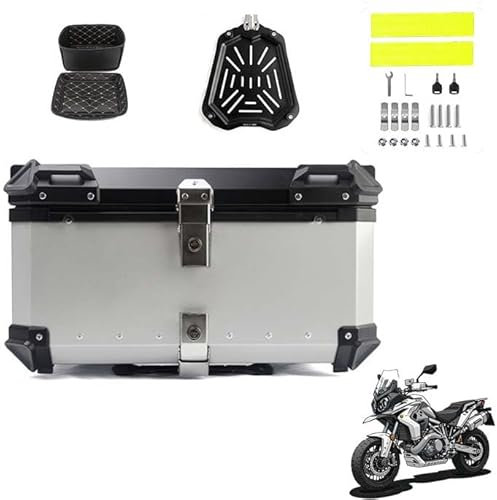 Motorrad-Topcase für Moto Morini XCape 650 650X, Haltbar Motorcycle Suitcase Wasserdicht Motorrad Heckkasten Motorrad Tail Box Tragbares Motorrad Heckbox Koffer,65L-Silver