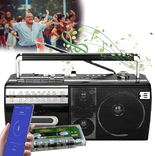 Retro Radio- Portable, Retro Boombox/Cassette Player, Classic 80s Style Retro, Handle/comfortable And Safe, Easy to Carry, with Speaker, Aerials, for Parties, Garden, Outdoors,Black