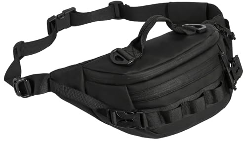Huntvp Militärische Bauchtasche, taktische Hüfttasche, wasserabweisend, Crossbody-Gürteltasche zum Wandern, Klettern, Bauchtasche, Schwarz, 14.96 x 3.54 x 6.3 inches, Wasserabweisende