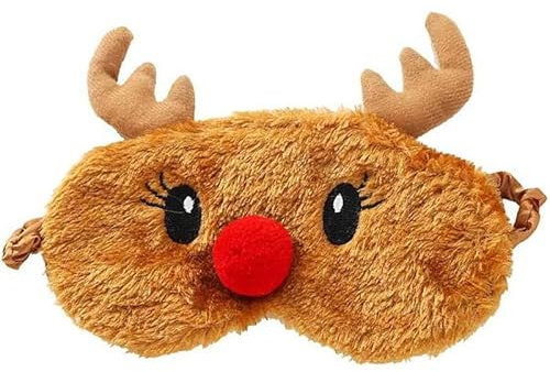 Viojrlly Weihnachten Rentier Augenmaske, Augenmaske für Schlafen, Süße Plüsch Augenmaske Schlafmasken, Atmungsaktiver Weiche Flauschige Cartoon Augenmaske, Nette Tieraugenabdeckung Schlafmaske (Braun)