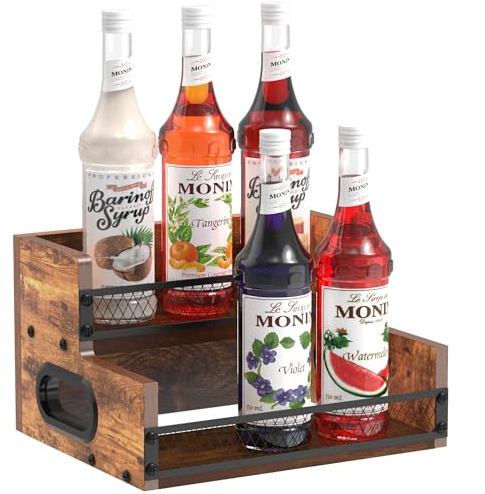 Scaffale espositore per bottiglie di liquori, piccolo armadietto per liquori, 6 bottiglie di mini bar, supporto per liquori, whisky, vino da banco a 2 livelli, scaffale per caffè e sciroppo con