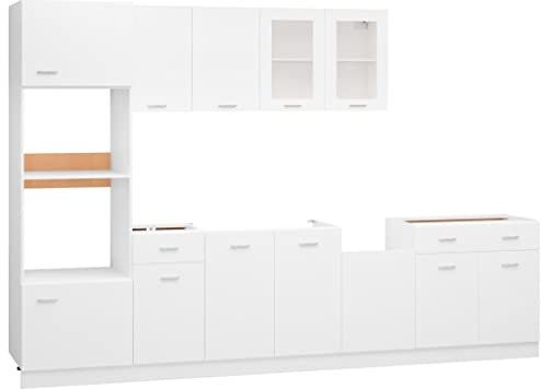 Hommdiy 7-TLG. Küchenzeile Weiß Holzwerkstoff Küchenschränke, Schrankkombinationen,küchenblock