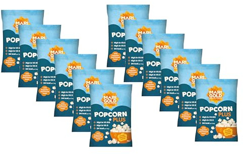 Marigold Popcorn Plus with Engevita Nutritional Yeast, 20g (Pack of 12) – Vegan, Gluten-Free, High in Vitamin B12 & D, High Fibre, Protein Snack