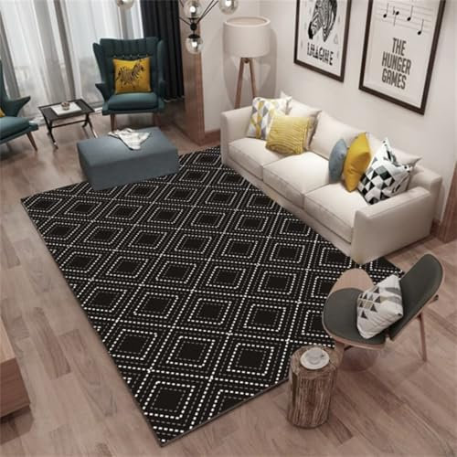 ROSURUG Deko Hochzeit Tischdeko Pinterest Deko Quadratisches geometrisches Design Wohnzimmer Teppich bequem weiche Größe kann angepasst Werden Küchenläufer Waschbar(schwarz 140X200cm)