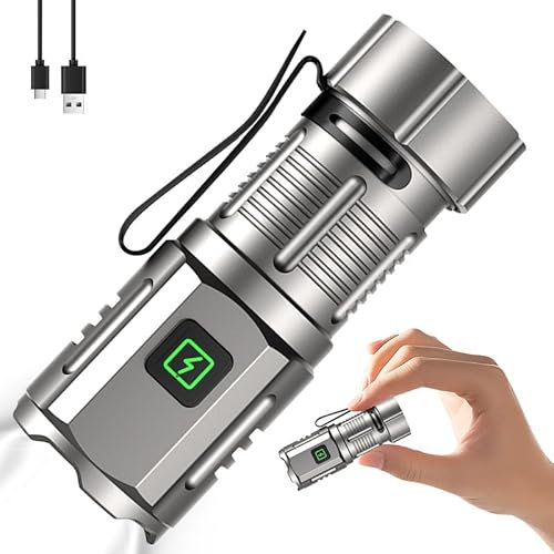 POCKETMAN 3 LED Mini Taschenlampe Extrem Hell,7 Lichtmodi kleine Torch mit Magnete,3* Starke Lampenperlen,IPX6 Wasserdicht,USB Aufladbar,mit Stift Clip Handlampe,Outdoor,Notfälle (silbrig)