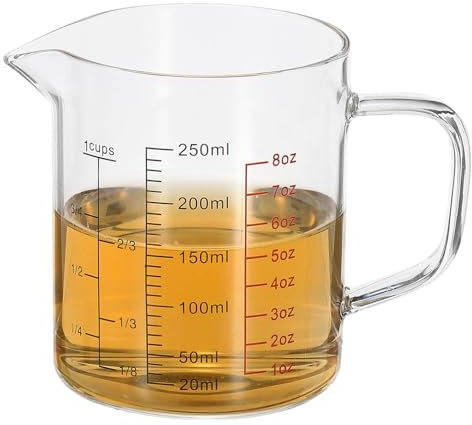 PATIKIL Glass Measuring Cup with Handle, 220ml Glass Liquid Beaker Liquid Measure Cup with V-shaped Spout and Scales for Kitchen Restaurant, Clear