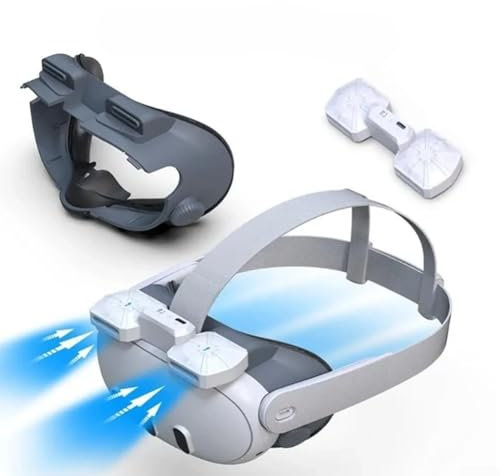 Besttoolifes Cooling Fan Mask For Meta For Quest 3 Accessories, Circulates Ventilation To Eliminate Glass Fogging (Breathable Ice Silk Cotton) 3-in-1 Face Pad With Booster Pad For Glasses Wearers