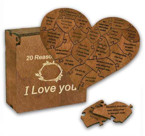 Wooden Puzzle Heart with Box 20 Pcs Reasons Why I Love You Heart Puzzle I Love You Box Couple Gift Reasons Why I Love You Gift for Valentines Anniversary Birthday
