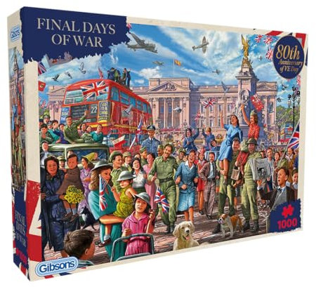 Gibsons Final Days of War 1000 Piece Jigsaw Puzzle | VE Day End of War Celebration | Beautiful Colourful Artwork Sustainable Jigsaw for Adults | Gibsons Games